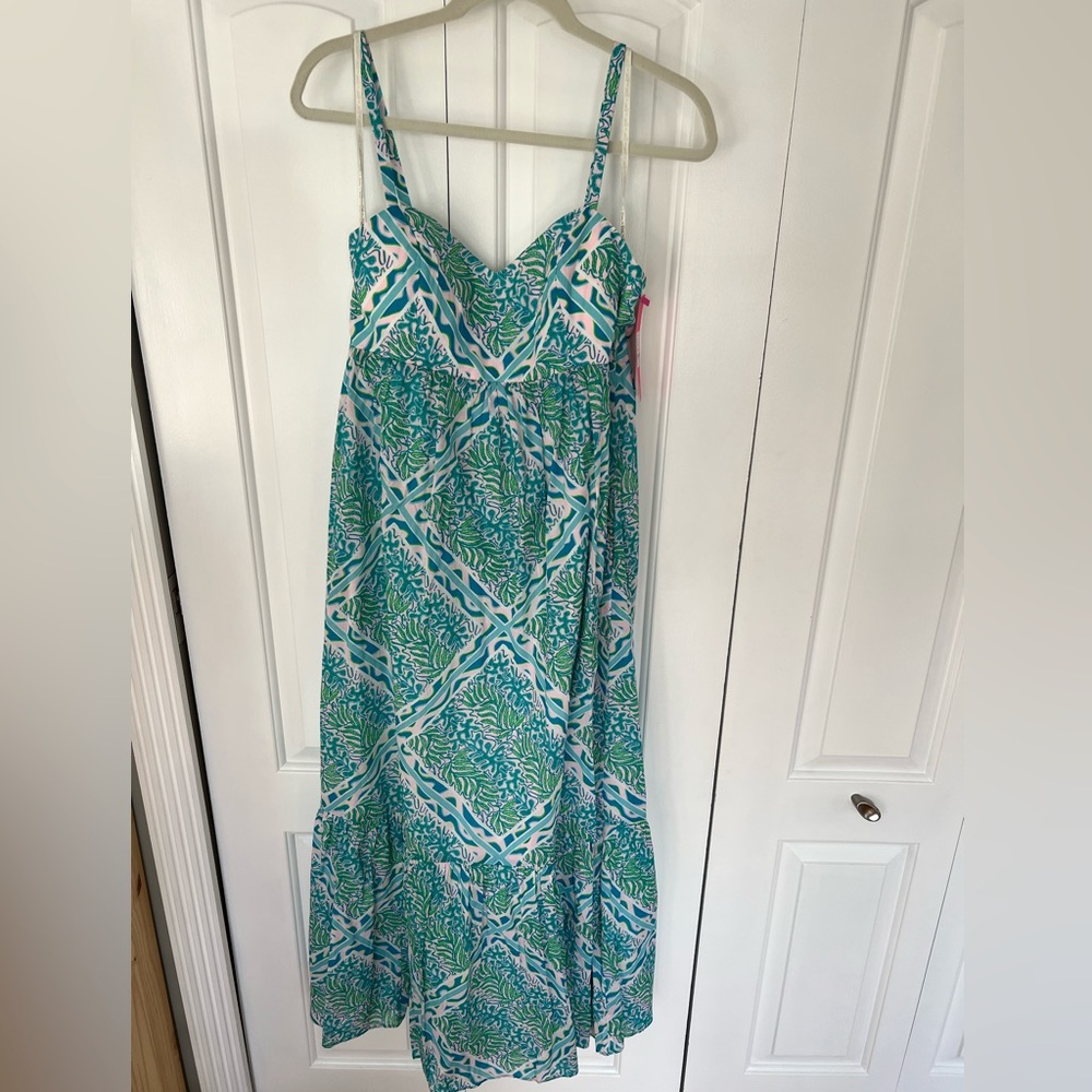 Lilly Pulitzer Green Teal White Patterned Maxi Dress